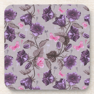 violet hand bells and pink butterflies pattern coaster