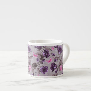 violet hand bells and pink butterflies pattern espresso cup
