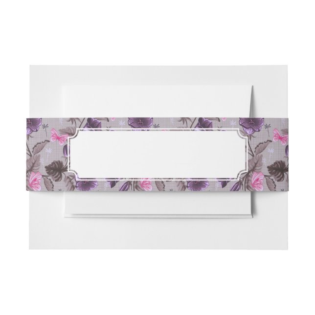 violet hand bells and pink butterflies pattern invitation belly band (Front Example)