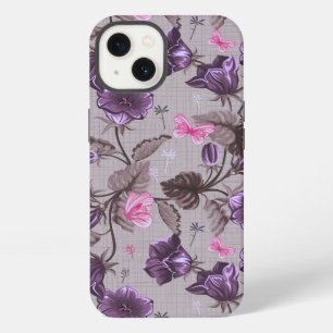violet hand bells and pink butterflies pattern iPhone 13 case