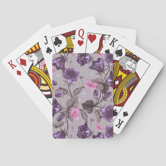 violet hand bells and pink butterflies pattern playing cards (Back)