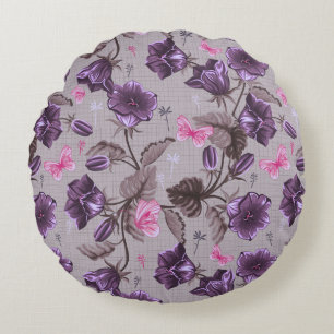 violet hand bells and pink butterflies pattern round pillow