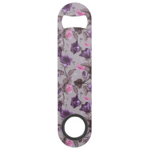 violet hand bells and pink butterflies pattern speed bottle opener
