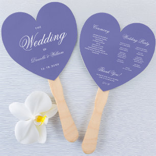 Violet Heart Wedding Program Calligraphy Very Peri Hand Fan