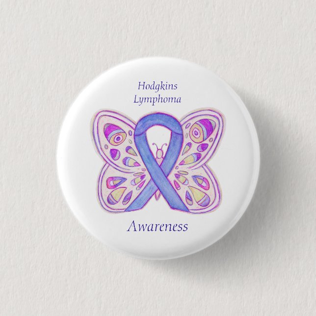 Violet Hodgkins Lymphoma Ribbon Butterfly Pins (Front)