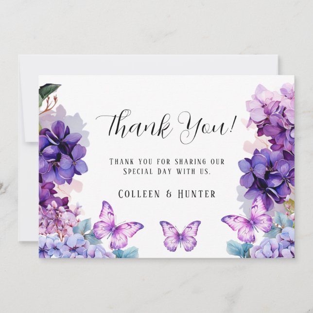 Violet Hydrangea Floral Butterfly Merci Cartes (Devant)
