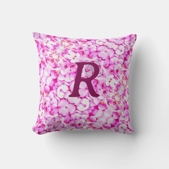 Violet Hydrangia against Dark Background Throw Pillow (Front)