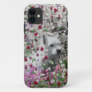 Violet in Flowers – White Westie Dog iPhone 11 Case