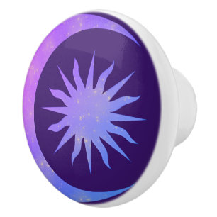 Violet Indigo Purple Moon & Sun Zen Bedroom Ceramic Knob