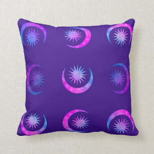 Violet Indigo Purple Moon & Sun Zen Bedroom Throw Pillow