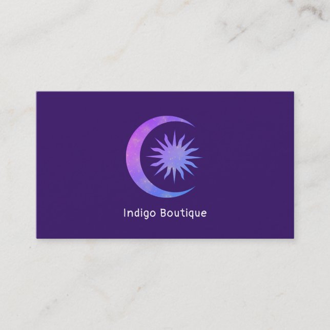Violet Indigo Purple Moon & Sun Zen Business Card (Front)
