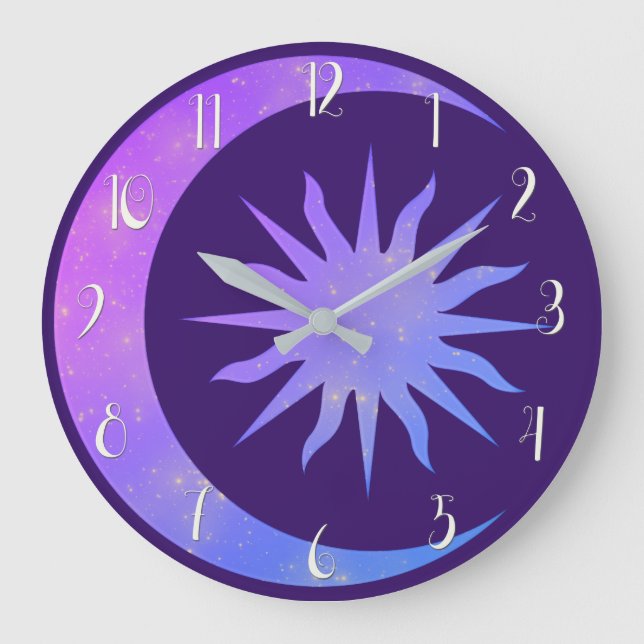 Violet Indigo Purple Moon & Sun Zen Large Clock (Front)