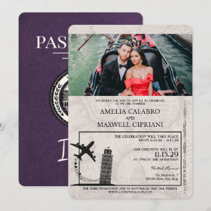 Violet Italy Passport Wedding Invitation