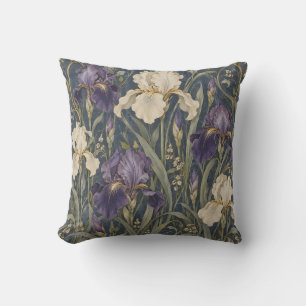 Violet Ivory Iris Art Nouveau Throw Pillow