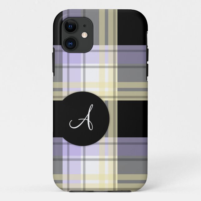 Violet jaune noir plaid Monogramme iPhone 5 Coque (Dos)