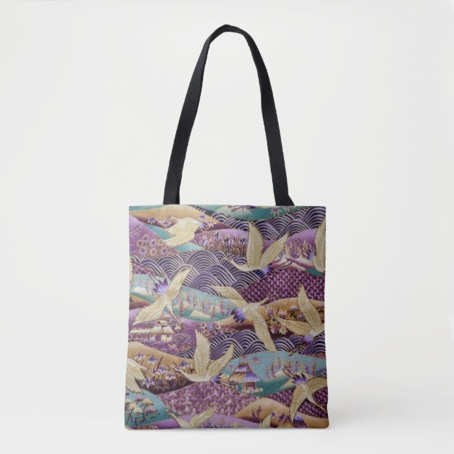 violet kimono fabric pattern elegant tote bag (Front)