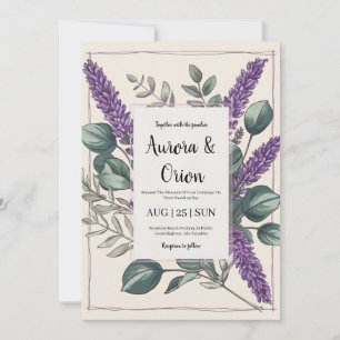 violet lavande et eucalyptus invitations de mariag