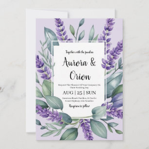 violet lavender and eucalyptus wedding invitations