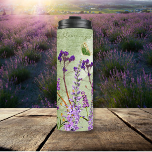 Violet Lavender Blooms. Floral Fall. Personalized Thermal Tumbler