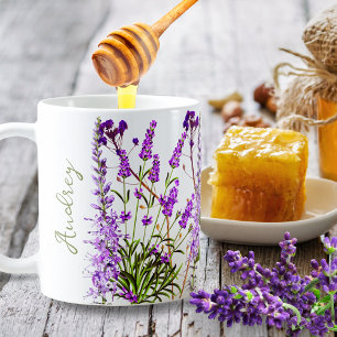 Violet Lavender Blooms. Personalized. Floral  Coffee Mug