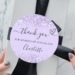Violet lavender confetti thank you heart classic round sticker<br><div class="desc">A stylish violet,  lavender coloured background,  decorated with coloured confetti.  With the text: Thank you for sharing my special day,  with a small heart.   Personalize and add your name.</div>