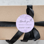 Violet lavender confetti thank you wedding classic round sticker<br><div class="desc">A stylish violet,  lavender coloured background,  decorated with confetti.  With the text: Thank you for sharing our special day,  with a small heart.   Personalize and add your names.</div>