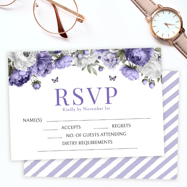 Violet lavender floral wedding RSVP enclosure card (Creator Uploaded)