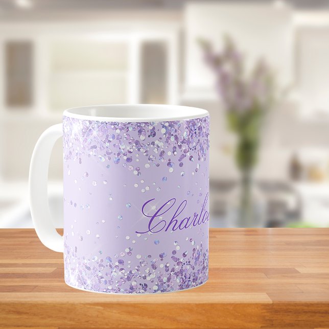 Violet lavender glitter dust name script elegant coffee mug (Creator Uploaded)