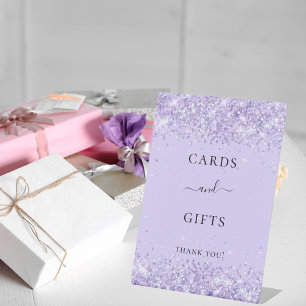 Violet lavender glitter party cards gifts pedestal sign