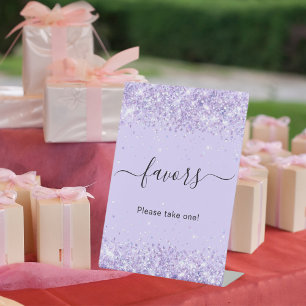 Violet lavender glitter party favour pedestal sign