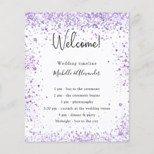 Violet lavender glitter wedding program details