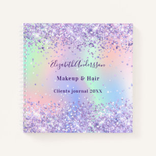 Violet lavender holographic name business notebook