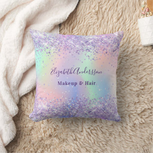 Violet lavender holographic name business throw pillow