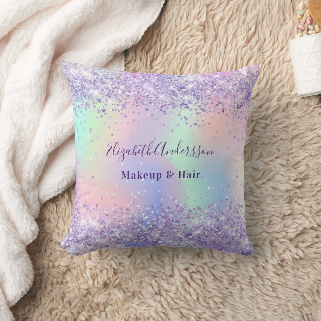 Violet lavender holographic name business throw pillow (Blanket)