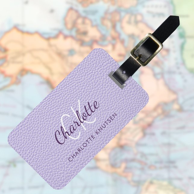 Violet lavender leather monogram name luggage tag (Creator Uploaded)