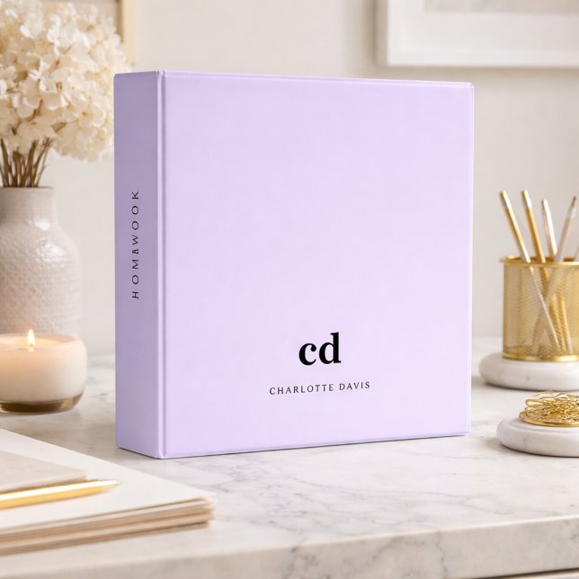 Violet lavender monogram initials name binder (Creator Uploaded)