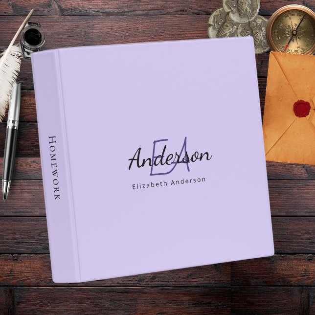Violet Lavender Monogram Initials Name Personalize Binder (Creator Uploaded)