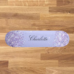 Violet lavender name elegant skateboard<br><div class="desc">A violet,  lavender coloured background. Personalize and add your name.  Decorated with confetti. The name is written with a modern hand lettered style script.</div>