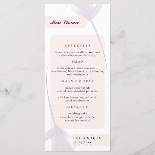 Violet Lavender & Peach Colour Guest Name Dinner Menu