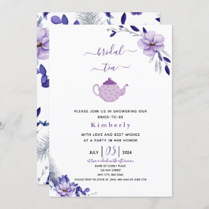 Violet Lavender & Silver Floral Bridal Tea Invitation