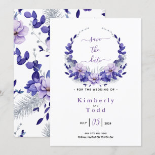 Violet Lavender & Silver Floral Save the Date Invitation