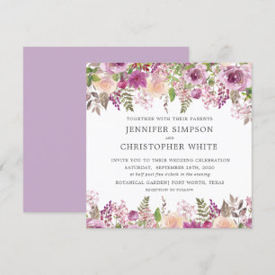 Violet Lavender Square Wedding Invitation Cards
