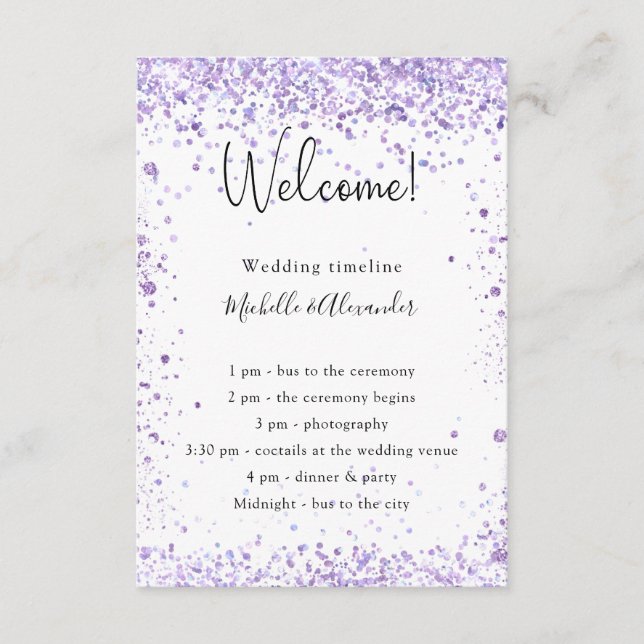 Violet lavender wedding program details (Front)