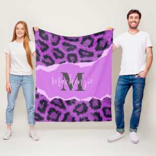 Violet Leopard Print Fleece Blanket