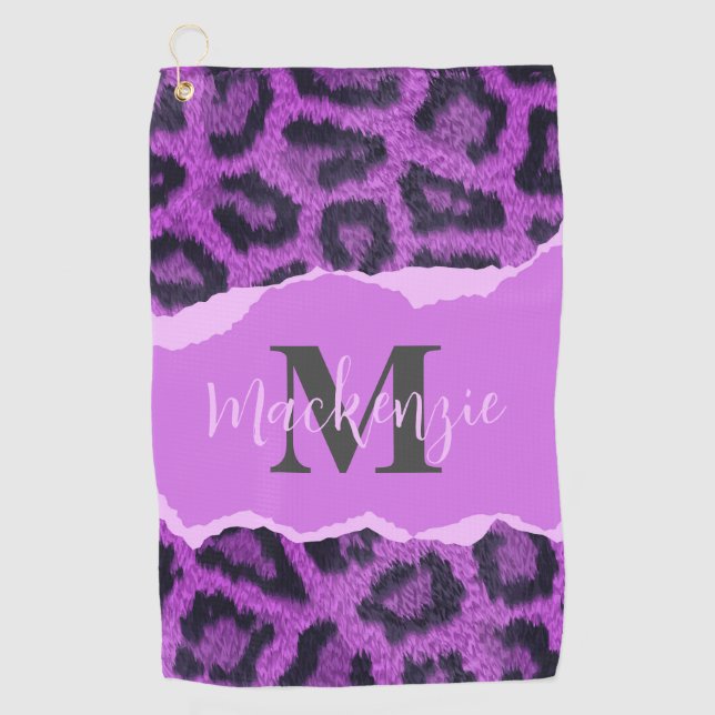 Violet Leopard Print Golf Towel (Front)