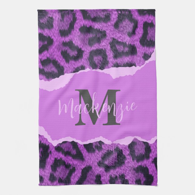 Violet Leopard Print Kitchen Towel (Vertical)