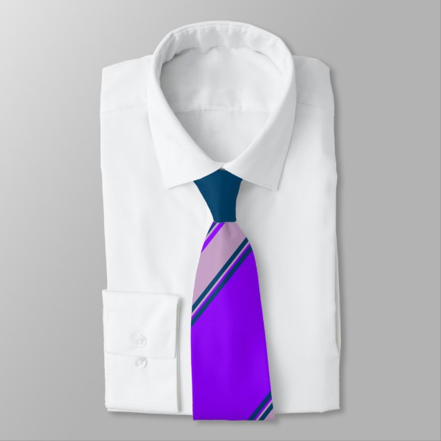 Violet Lilac and Indigo University Stripe Tie (Tied)