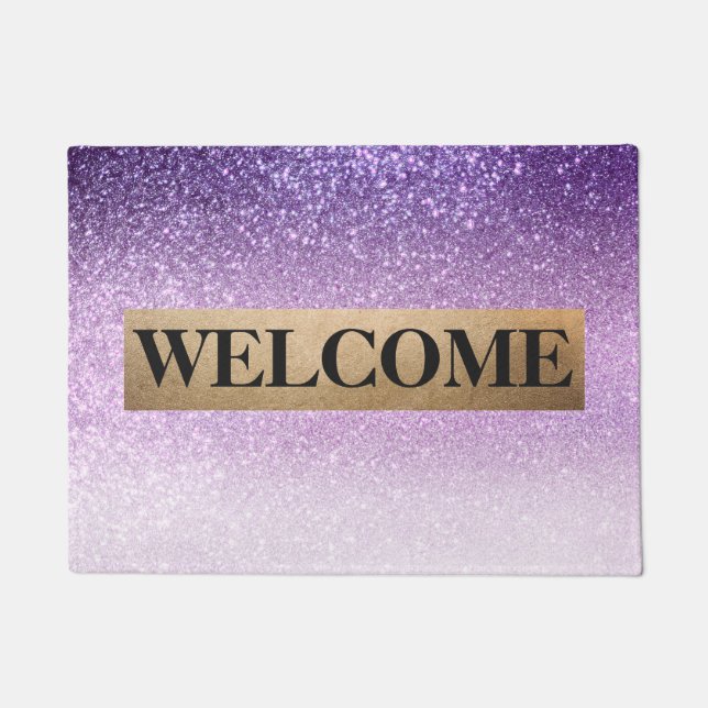 Violet Lilac Pastel Purple Triple Glitter Monogram Doormat (Front)