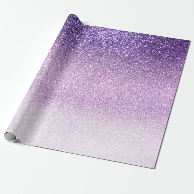 Violet Lilac Pastel Purple Triple Glitter Ombre Wrapping Paper (Unrolled)