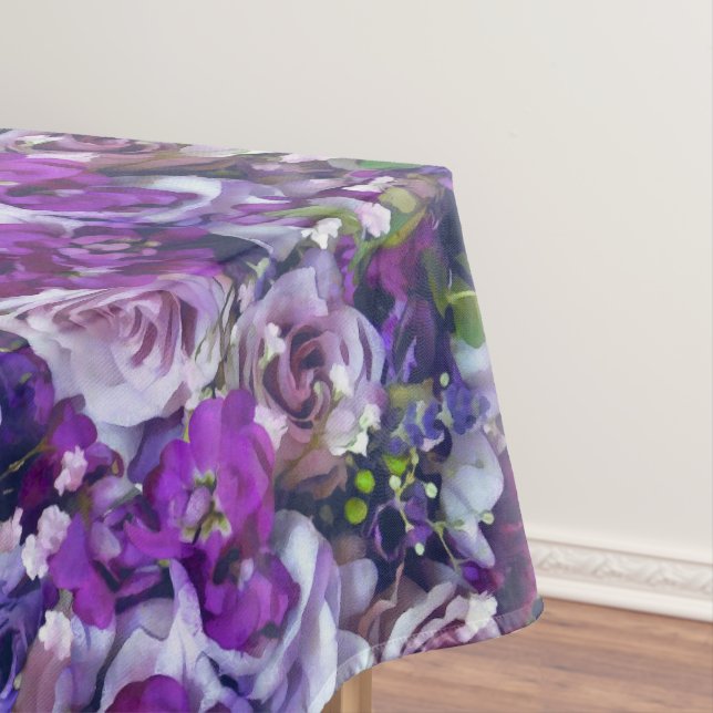 Violet Lilac Rose Flowers Garden Tablecloth (In Situ)